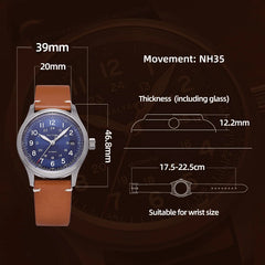 Baltany Field Watch S2049 Customizable 10ATM Waterproof 39mm  NH35 Automatic Ar Sapphire Swiss lume