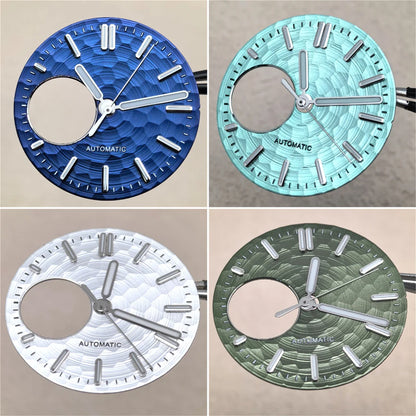 28.5mm Honeycomb Texture Watch Dial Hands Set Green Luminous Faces for NH34 NH38 Movement