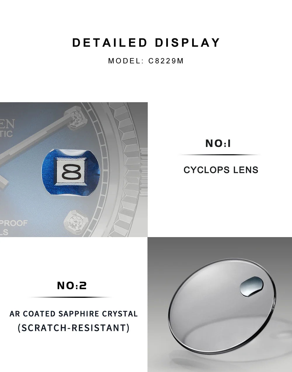 Cadisen C8228 DD38 Watch Diamond Dial MIYOTA 8285 AR Sapphire Crystal luminous 38MM 5Bar