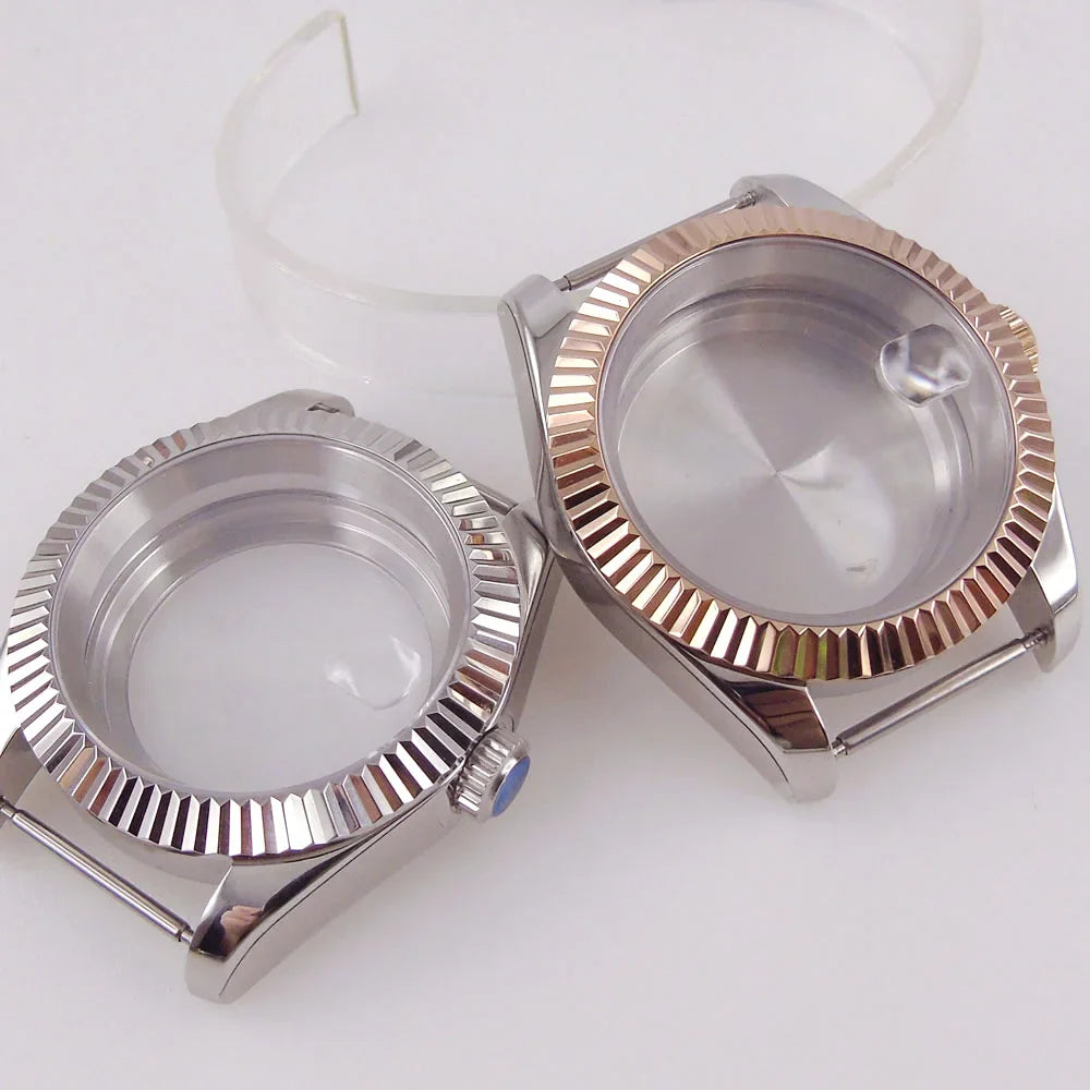 36/39mm Silver Gold Rose Gold Fluted Bezel Stainless Steel Watch Case fit NH35 NH36 4R35 4R36 ETA2824 PT5000 Movement