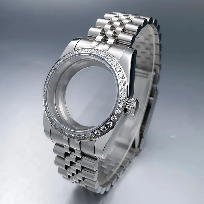 36mm/39mm NH35 Case President Jubile Strap Diamond Bezel Sapphire Glass Mod For NH35 NH36 Movement Watch Case Accessories Parts