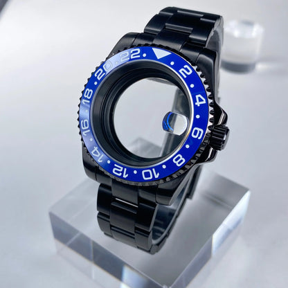 GMT/SUB NH35 watch case 40mm Black Stainless Steel High Quality Sapphire Glass Alloy/Ceramic Bezel case fit nh35 movement