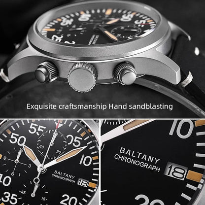 Baltany 39mm Military Chronograph Watch Man S5045 Sapphire Crystal 10ATM Stainless Steel VK67 Calendar Retro Quartz Wristwatches