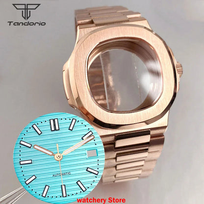 40mm Rose Gold Watch Case Bracelet Fit NH35 NH36 Automatic Movement Watch Parts For Nautilus Style Stainless Steel Bracelet