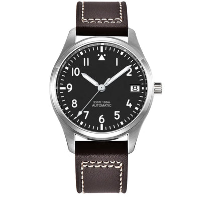 PVD Pilot Watch Sterile for Custom logo 39MM Sapphire 10Bar NH35 automatic glass back