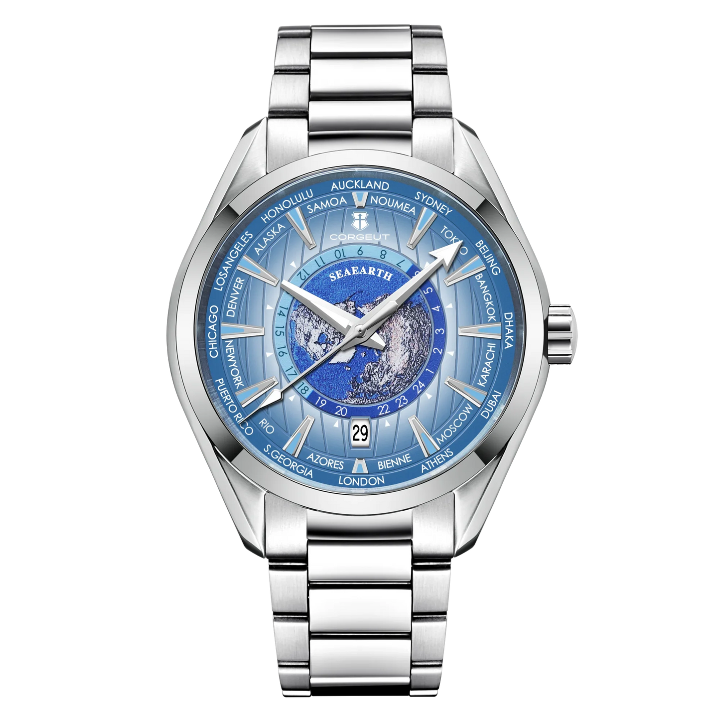 41mm Corgeut 3021E Earth Dial NH35 Automatic relogio masculino Sapphire  5ATM glassback