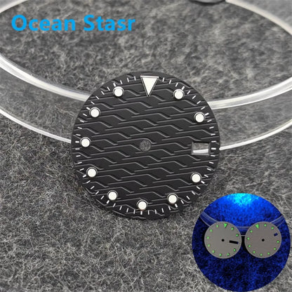 28.5mm Watch Dial Ocean Star Surface Single / Double Calendar Watch Faces Green Luminous Watch Accessory for NH35/NH36 Movement