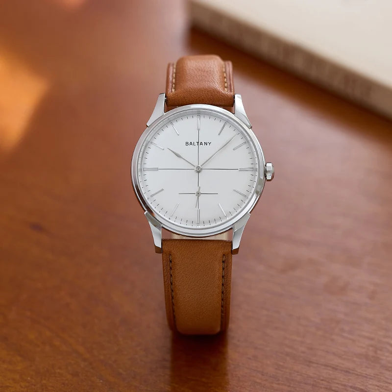 Baltany Dress Watchse Man S4092 Leather Straps Crosshair 38.5mm Dial Small Seconds Hand-Winding Mechanical luxury Wristwatches