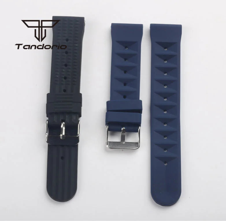 Black/Blue Watch Waffle Rubber Strap 20mm/22mm Width Pin Buckle Wristwatch Accessories Spare Parts