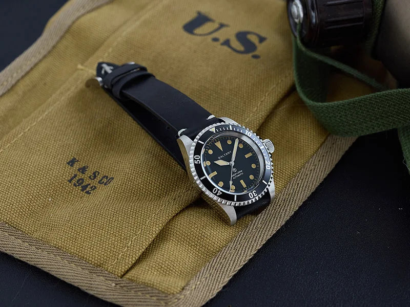 Baltany S3075 Vintage MilSubmariner Watch Rotation Bezel Brushed Bracelect Luminou Leather Sapphire Stainless Steel Dive Watches