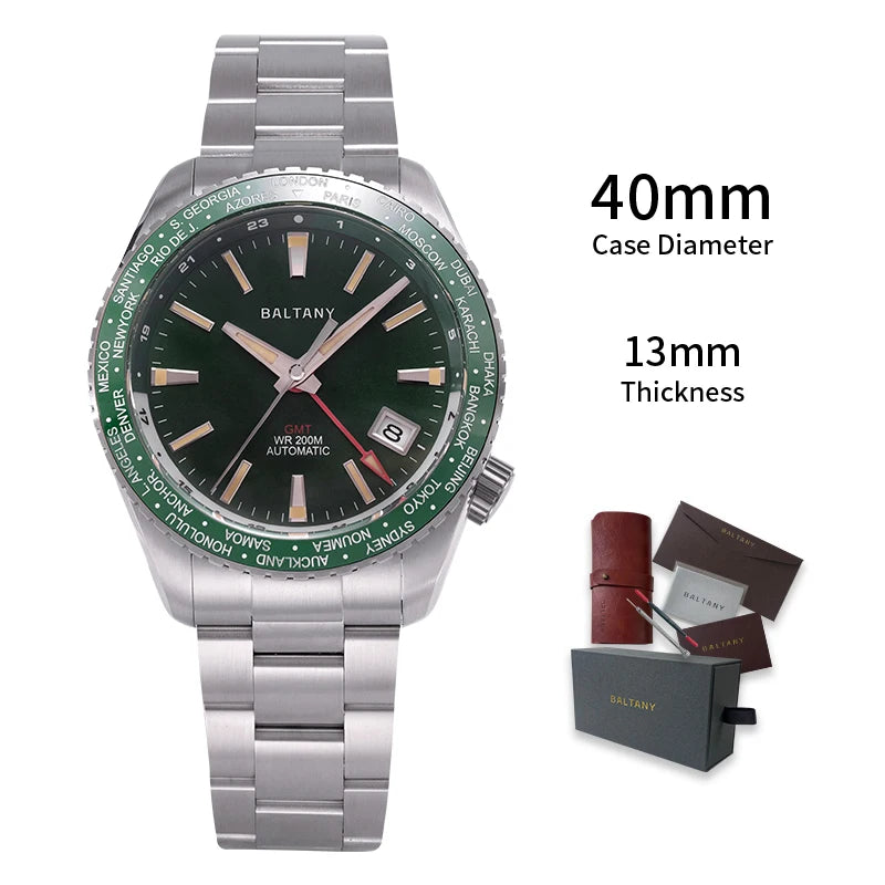 Baltany 40MM Date Sports Watch Man S6083 NH34 Auto Mechanica Watch Ceramic Bezel 20ATM Stainless Steel Bracelet Sports Watch