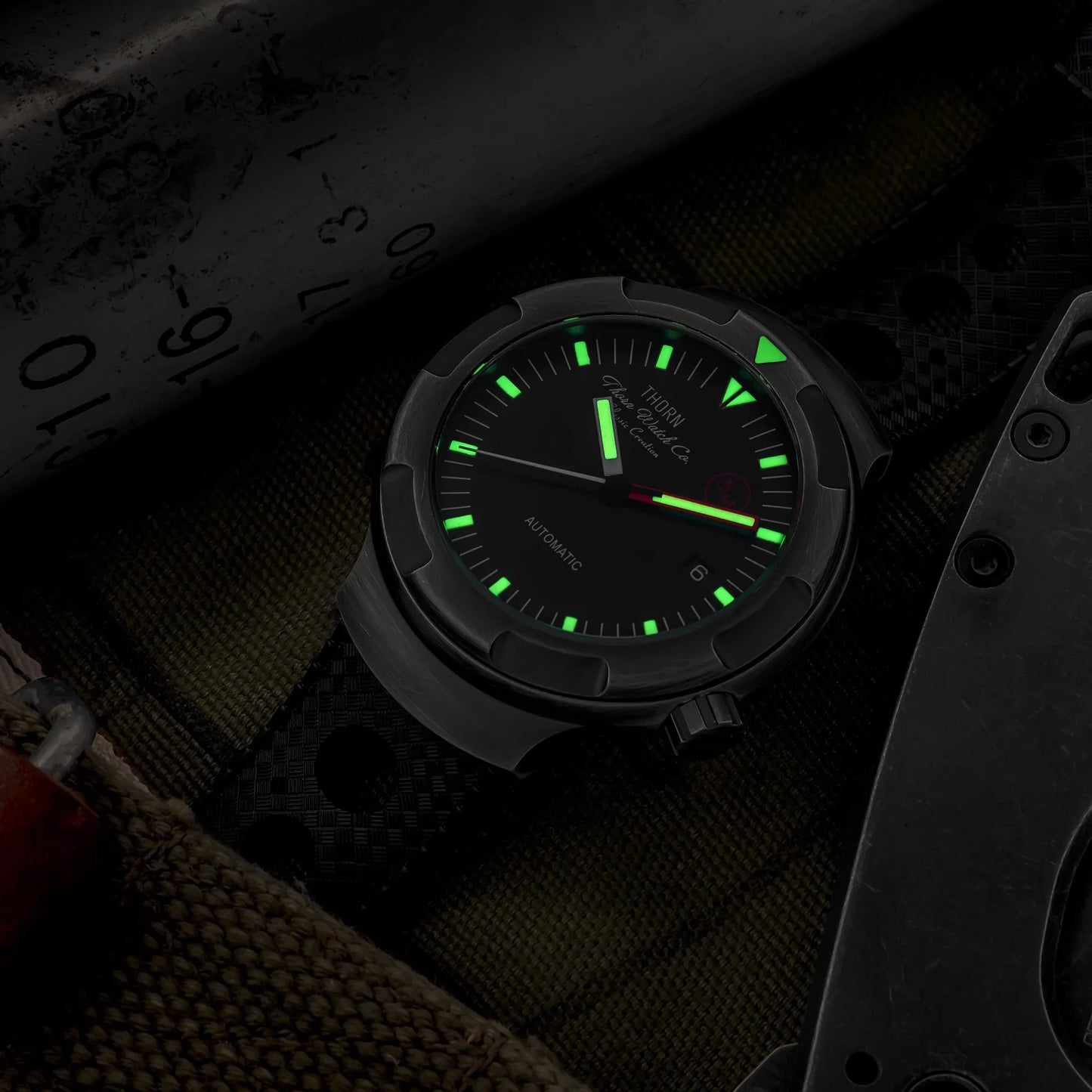 Thorn 42mm Men's Retro Titanium Diver Watch PT5000 Automatic Movement Rubber Strap C3 Luminous 20Bar Water Resistance