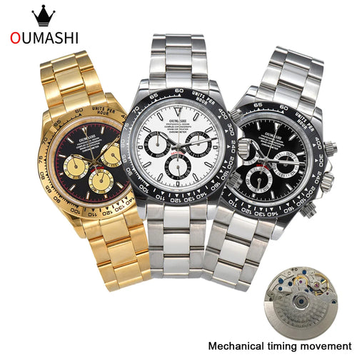 Oumashi Chronograph Automatic  ETA 7750 MOVT custom logo sapphire 40mm Daytona Panda Watch 5Bar