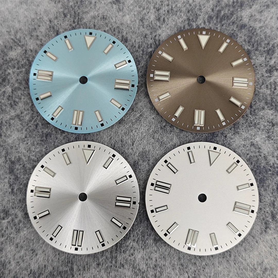 28.5mm Watch Dial Sunray Texture Dial Double Strips Nails Green Luminous Watch Faces for NH35/ 8215/ 2813/ 2836 Movements