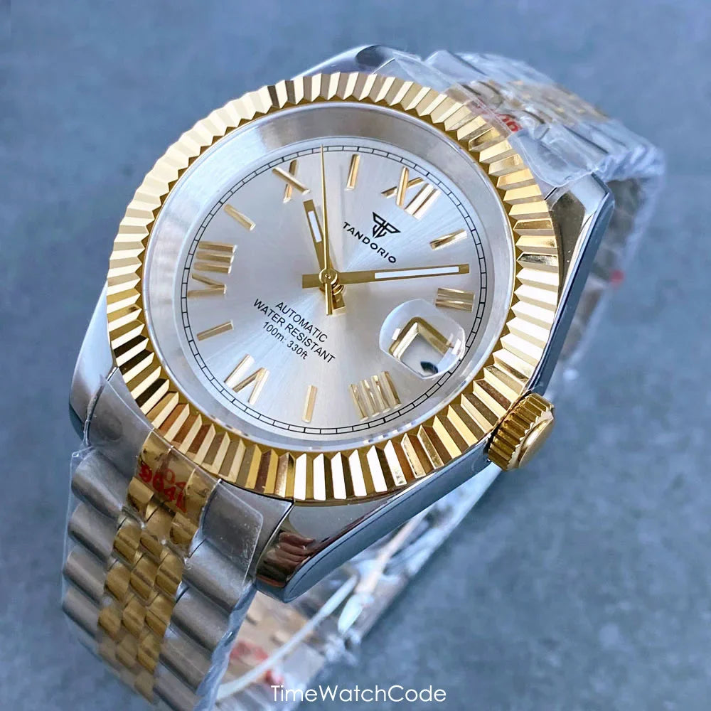 Tandorio Datejust Watch TD146 NH35A Roman Dial Fluted Bezel Sapphire 36/39mm