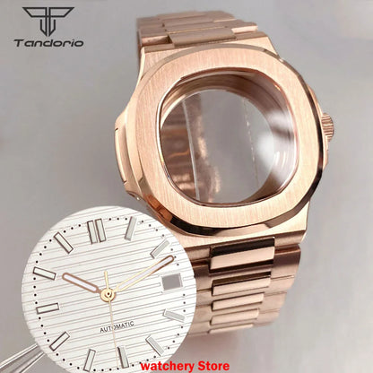 40mm Rose Gold Watch Case Bracelet Fit NH35 NH36 Automatic Movement Watch Parts For Nautilus Style Stainless Steel Bracelet