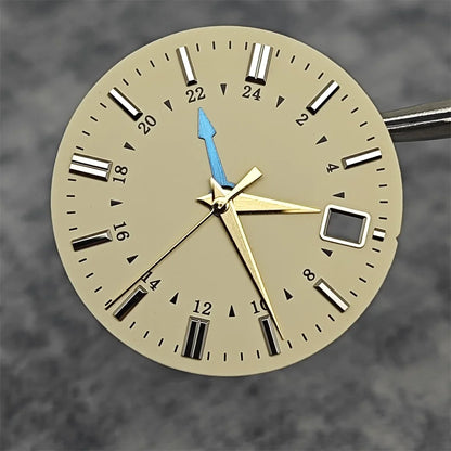31MM Watch Dial Beige GMT Watch Faces + Watch Hands Non-luminous with Single Date Replace Parts for Japanese NH34 Movement