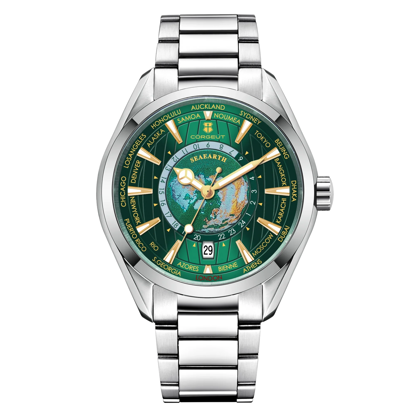 41mm Corgeut 3021E Earth Dial NH35 Automatic relogio masculino Sapphire  5ATM glassback