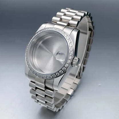 36mm/39mm NH35 Case President Jubile Strap Diamond Bezel Sapphire Glass Mod For NH35 NH36 Movement Watch Case Accessories Parts