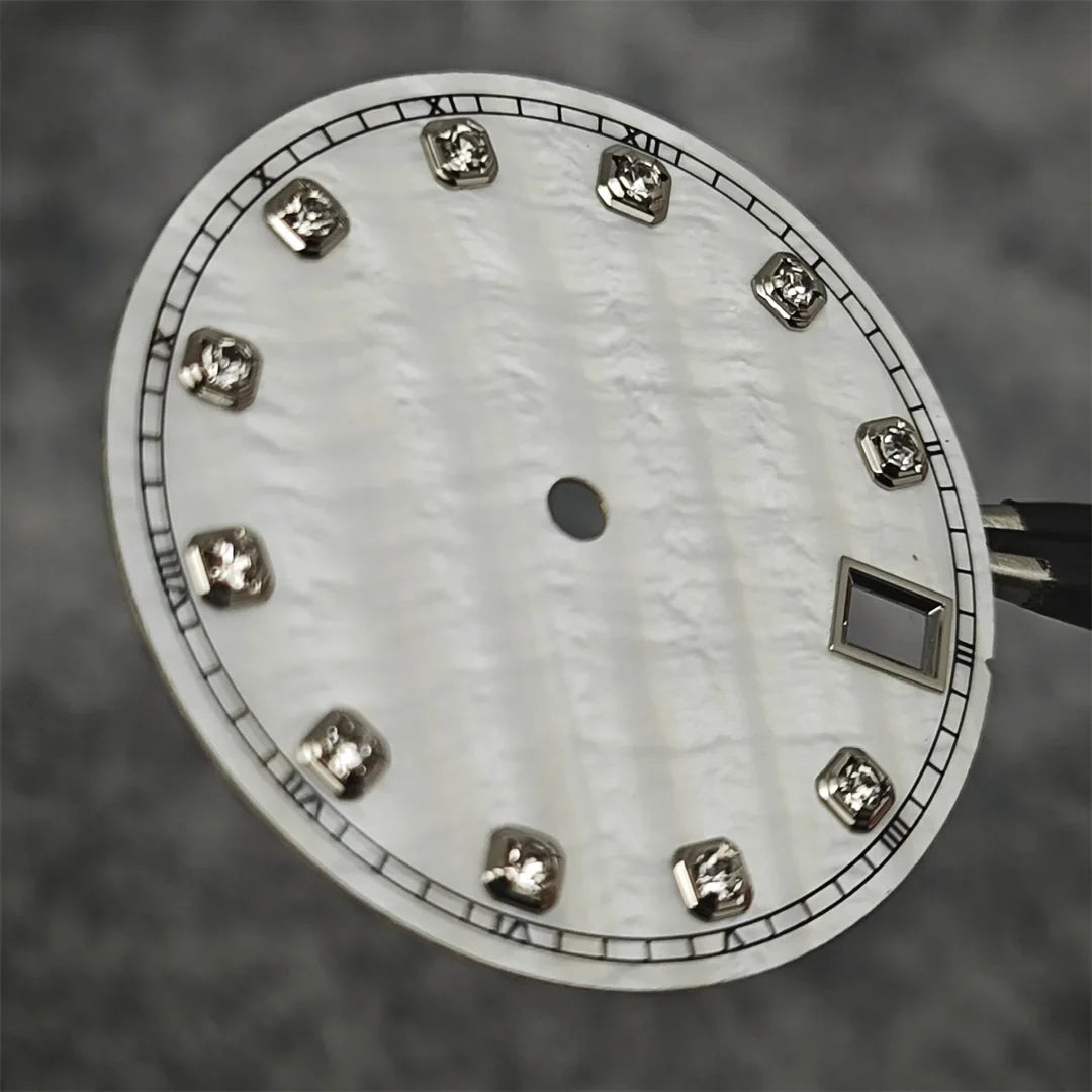 NH35 Watch Dial Watch Hands 28.5mm Diamond Inlaid Shell of Pearl Pattern Surface Watch Accessories for NH35/NH36 Movement