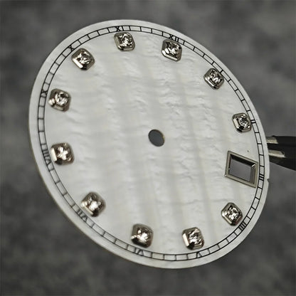 NH35 Watch Dial Watch Hands 28.5mm Diamond Inlaid Shell of Pearl Pattern Surface Watch Accessories for NH35/NH36 Movement