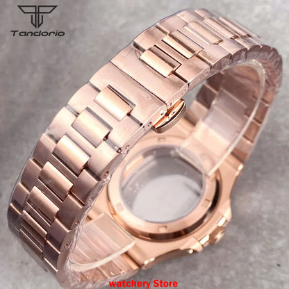 40mm Rose Gold Watch Case Bracelet Fit NH35 NH36 Automatic Movement Watch Parts For Nautilus Style Stainless Steel Bracelet
