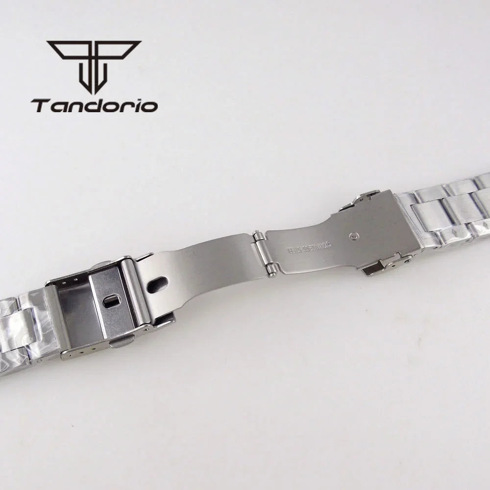 New Curved End Stainless Steel Watch Bracelet Folding Clasp Fit for Tandorio 62mas Wristwatch