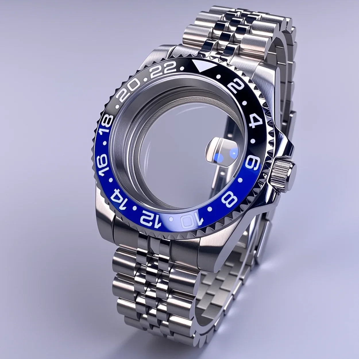 GMT Watch Case 40mm NH34 Nh35 Sliver Watch Case with Sapphire Crystal 120 Click Compatible with NH34/NH35/NH36 Movements Water-Resistant 28.5mm Dial