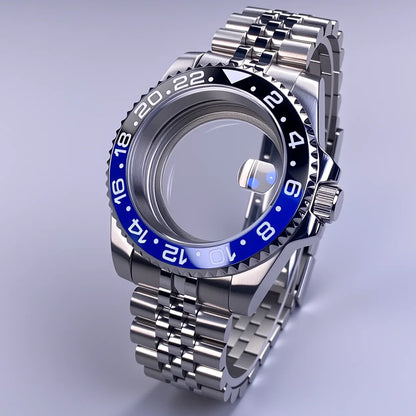 GMT Watch Case 40mm NH34 Nh35 Sliver Watch Case with Sapphire Crystal 120 Click Compatible with NH34/NH35/NH36 Movements Water-Resistant 28.5mm Dial