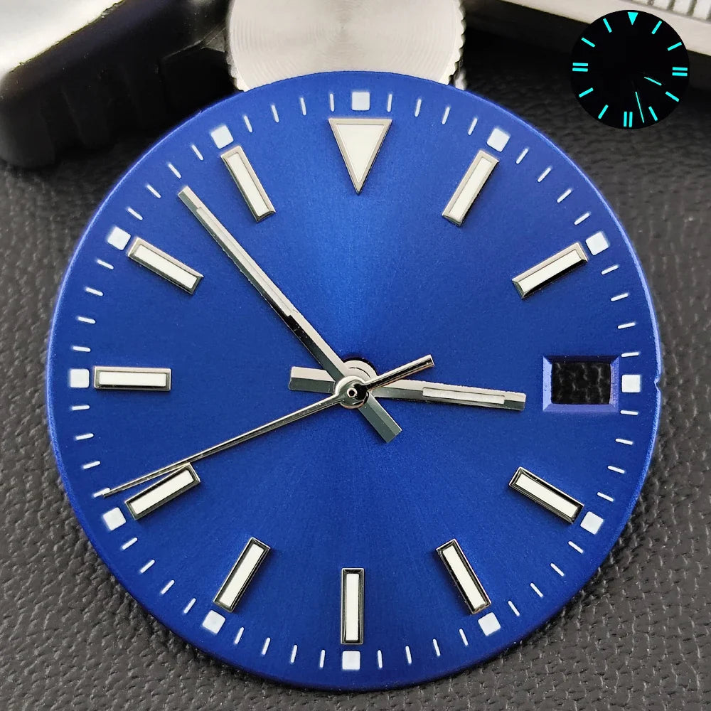 28.5mm Dial single/no calendar watch blue-green/green luminous dial hands fit for N H35/E2815/E2836 movement watch accessories