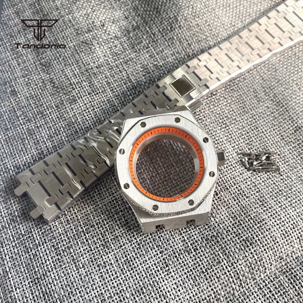 42mm Royal Oak AP Case Stainless Steel Brushed Octagon Watch Case Bracelet Glass Back Chapter Ring Sapphire Glass Fit NH35 NH36 Automatic Movement