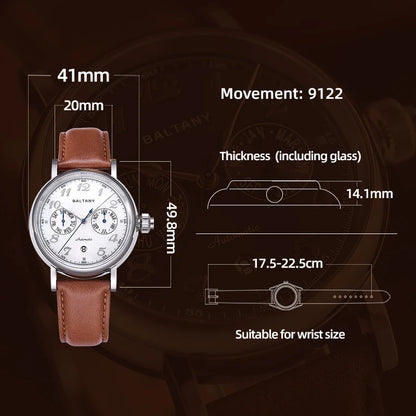 Baltany Pilot Watch Men S6048 9122 Automatic Watch Hardening Process Vickers 500HV Waterproof Luxary Mechanical Wristwatch Man