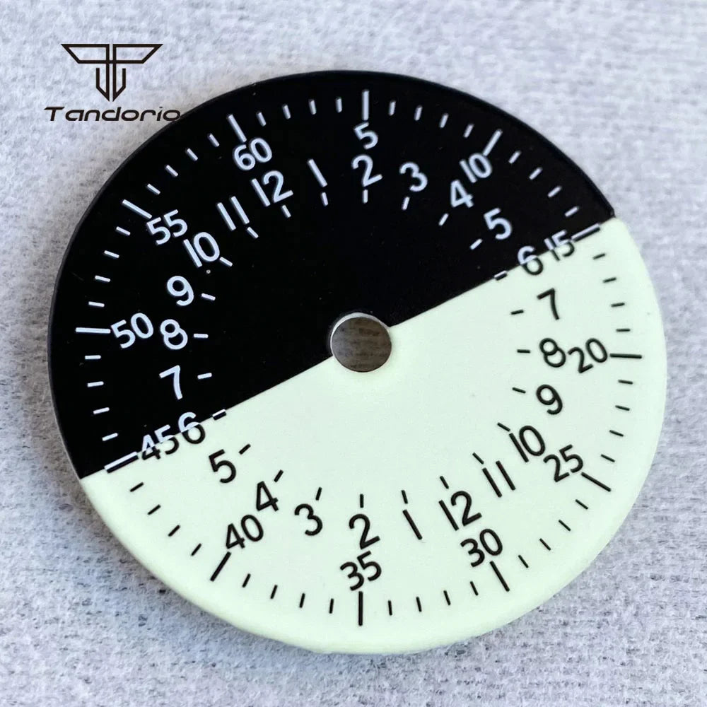29mm Watch Dial Black White Two Tone Face  Hands Accessories NH34 Mechanical GMT Watches Mod Parts Arabic Numerals Green Lume
