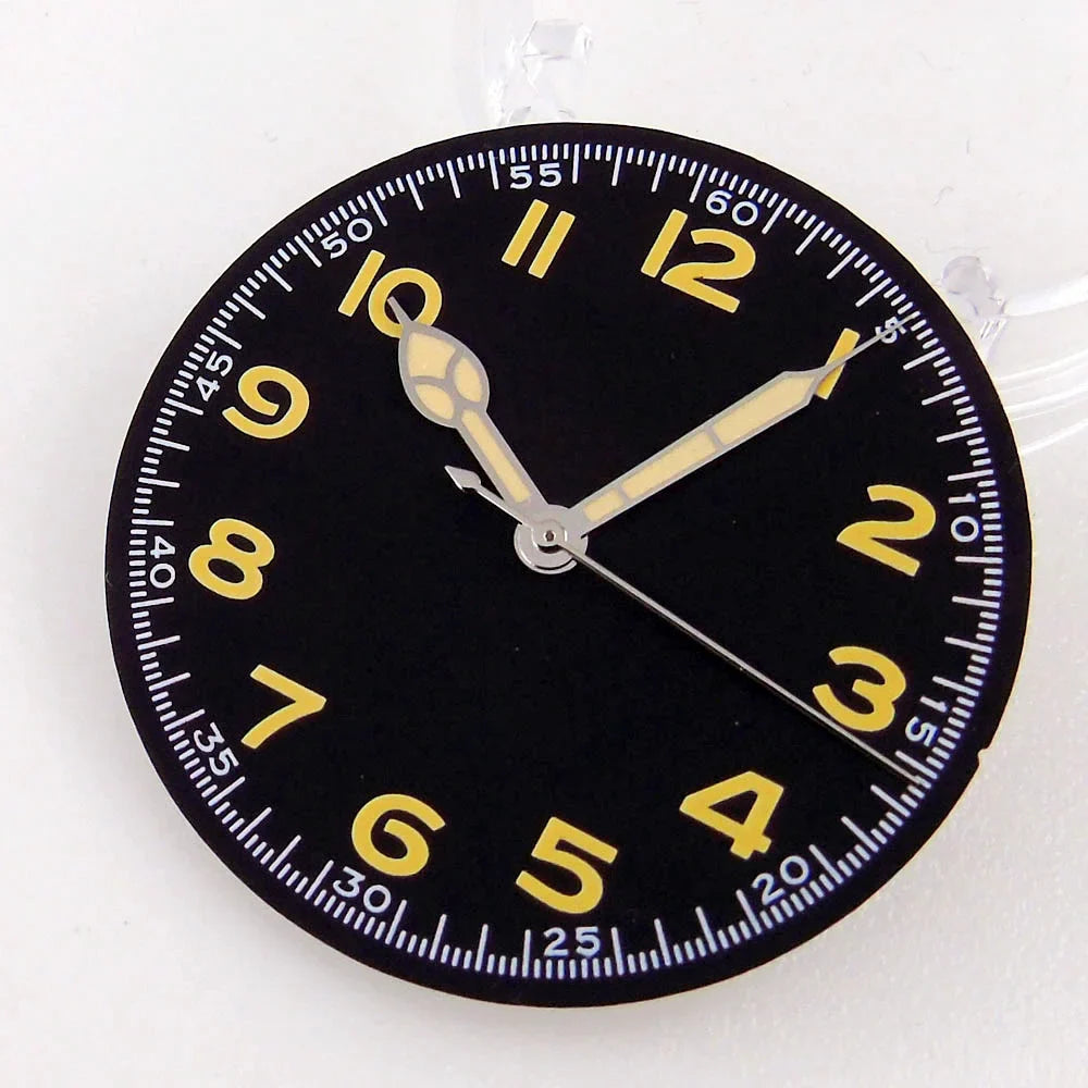 Nologo 33.5mm Watch Dial Yellow Hand set for NH 35A NH 36A 7s26 7s36 7s25 7s35 4r15 4r35 4r36 6309 7002 7009 ET A2824 PT 5000 ST 2130
