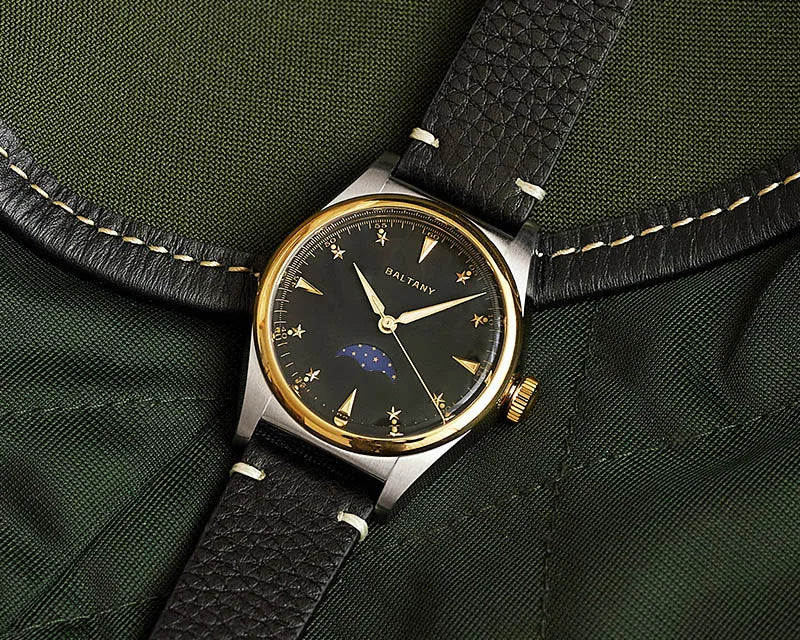 Baltany 36mm Dress Watches S4042 Customizable AR Sapphire Crystal 10Bar  Moon phase Wristwatches Swiss Lume