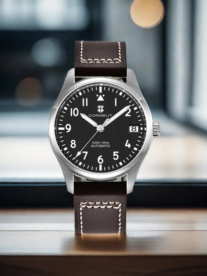 PVD Pilot Watch Sterile for Custom logo 39MM Sapphire 10Bar NH35 automatic glass back