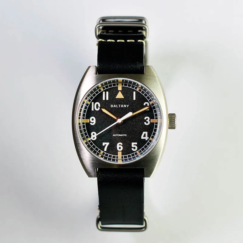 Baltany W10 Tonneau Wristwatches Sapphire Crystal Super Luminous Nylon Strap NH38 Automatic Mechanical Vintage Military Watches
