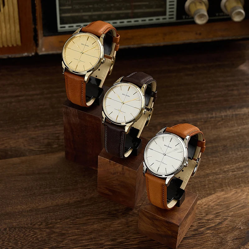 Baltany Dress Watchse Man S4092 Leather Straps Crosshair 38.5mm Dial Small Seconds Hand-Winding Mechanical luxury Wristwatches