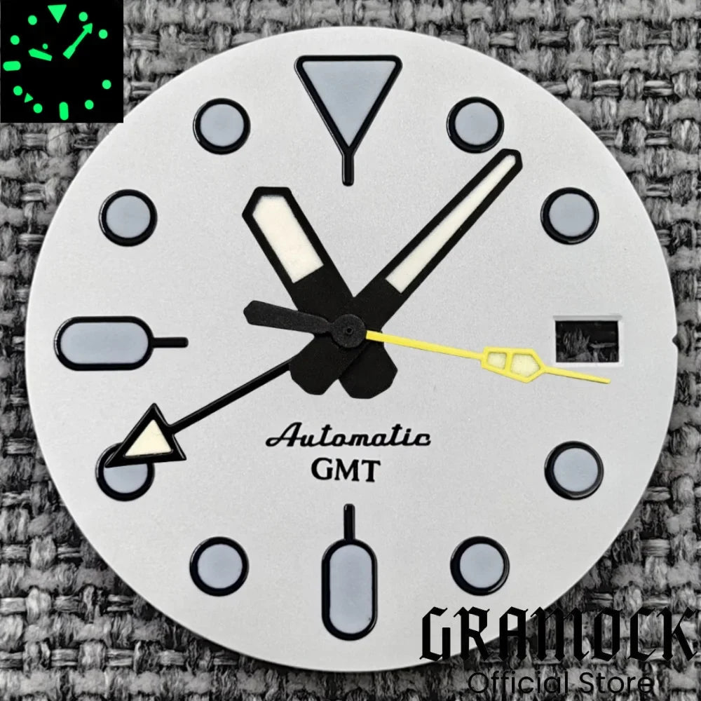 29mm Blue Red Black Orange GMT NH34 White Glossy Dial With Hands C3 Lume Fit NH34 Mechanical Watch Modified Accessories