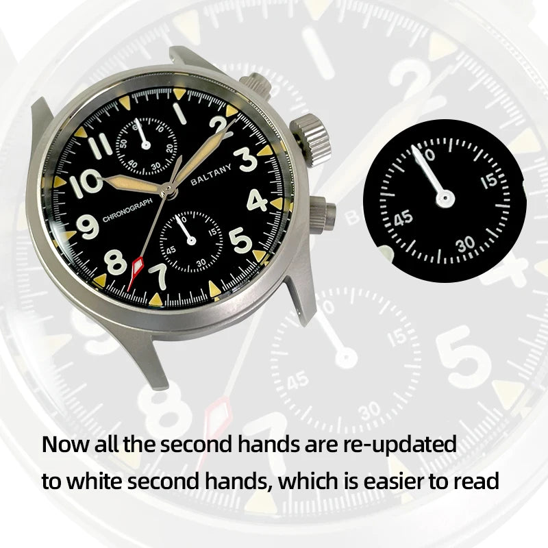 Customizable Baltany Chronograph Watch S5033 39MM Military Quartz Watch VK61  AR Sapphire 100M Waterproof  Swiss Lume
