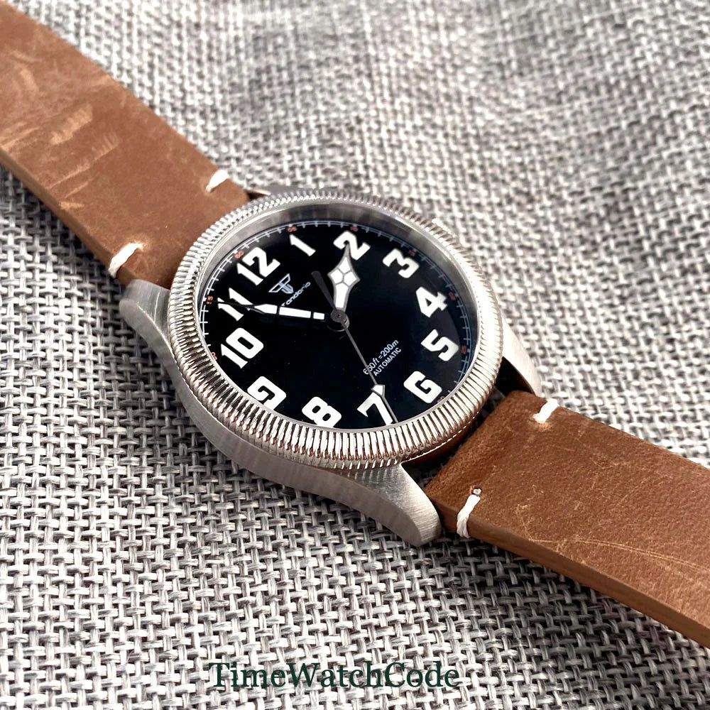 Tandorio Fluted Pilot Watch TD117A 20BAR  NH35 PT5000 Roman Numerals Sapphire 39mm