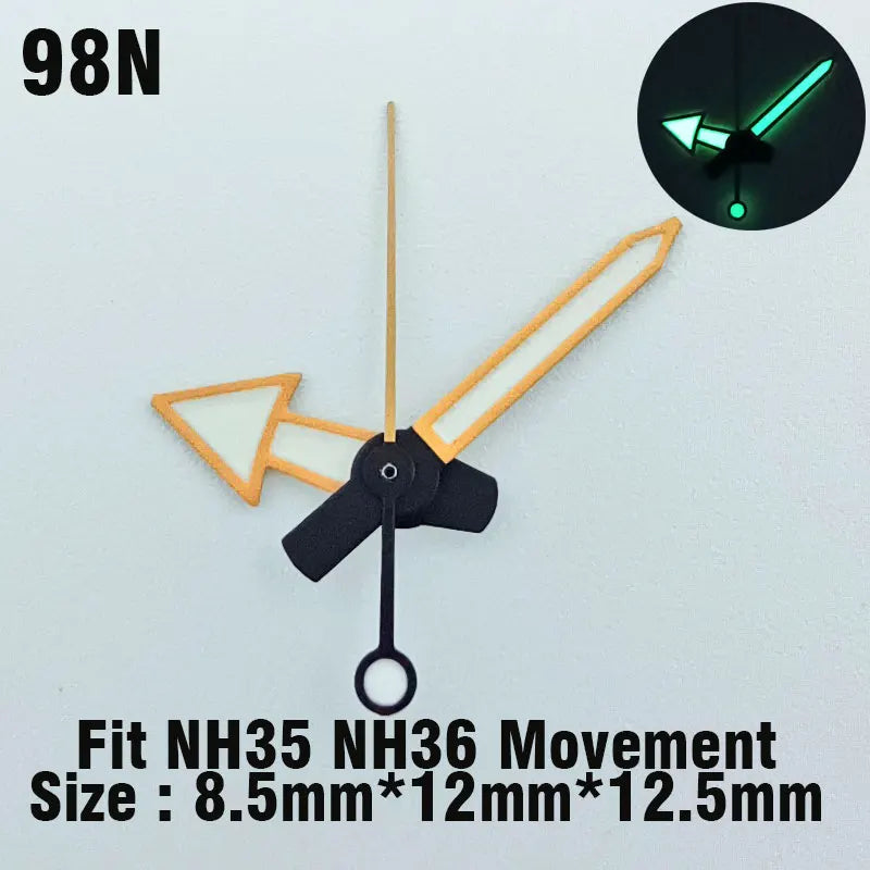 Watch hands NH series 35 36 hands Green glow in the dark hands seconds Watch accessories for NH series 35 36 movement assembly