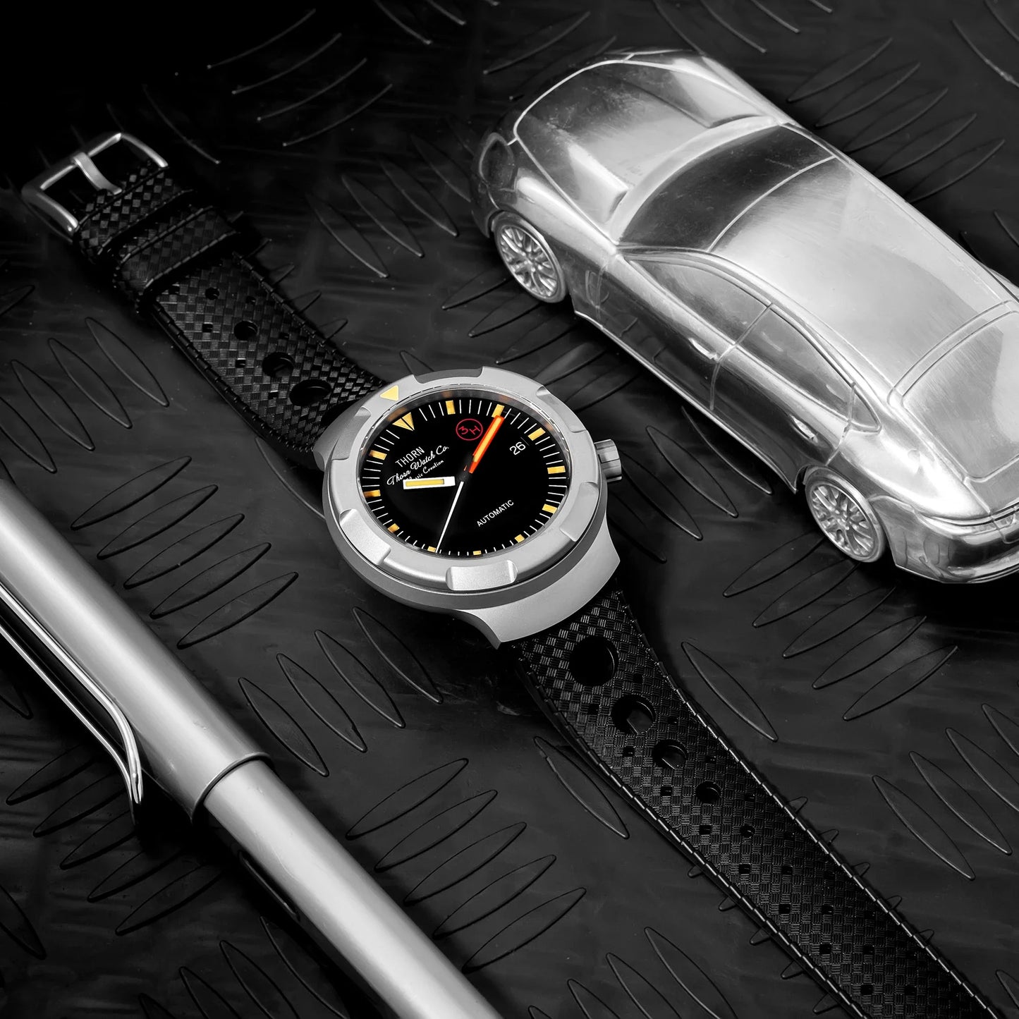 Thorn 42mm Men's Retro Titanium Diver Watch PT5000 Automatic Movement Rubber Strap C3 Luminous 20Bar Water Resistance