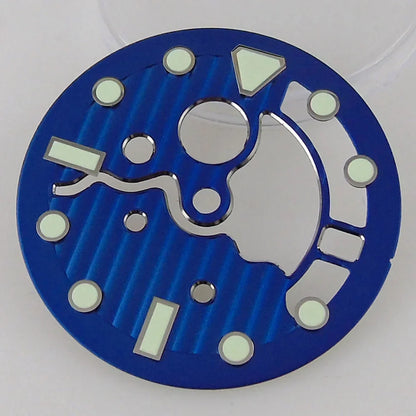 Nologo 28.9mm Hollow Watch Dial for NH35 NH36 Movement Black/Blue Dial Face Green Luminous Index