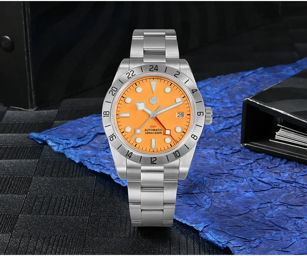 San Martin SN0054G GMT Pink Dial BB  39mm NH34 Automatic Watch 10Bar AR Sapphire BGW9 Lume