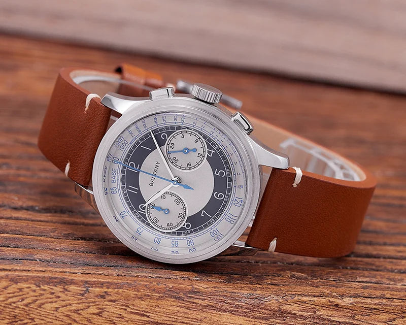 Baltany 39MM Tuxedo Chronograph Man S5050 Sapphire Crystal 50M Waterproof Stainless Steels Retro  Quartz Dress Watches For Man
