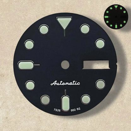 28.5mm S 5 Logo SKX007 Black Dial Suitable for NH36/4R36 Movement Green Luminous Dual Calendar Watch Modification Accessories