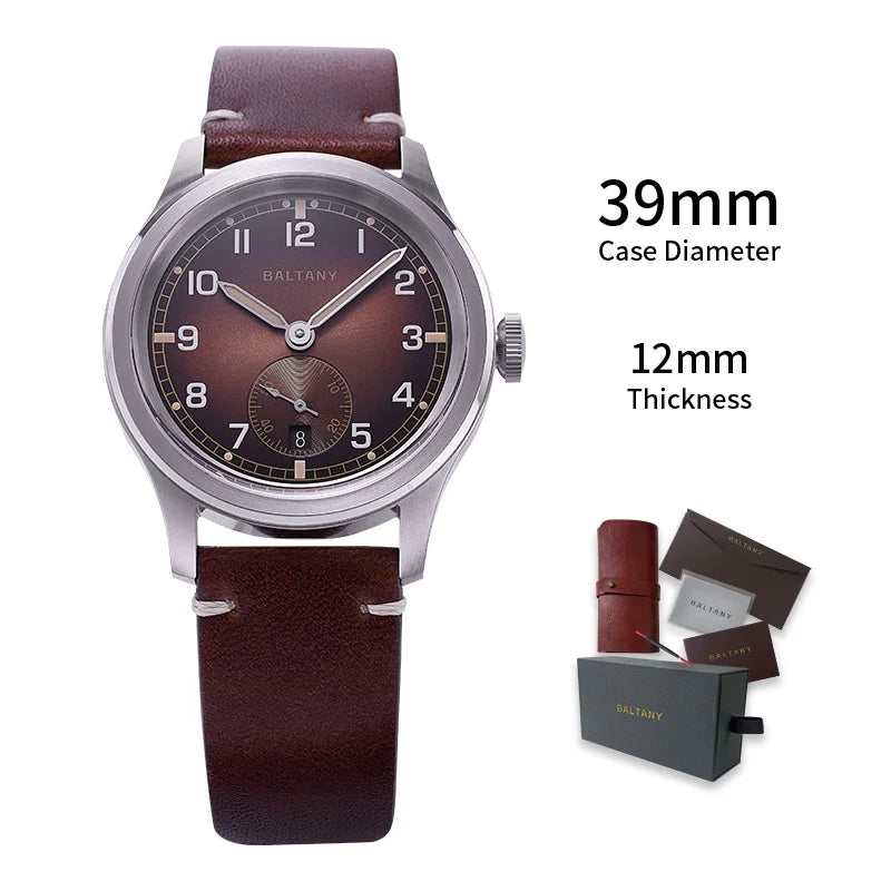 39MM Retro WW2 Military  S2081 Gradual Brown Dial ST1731 Movement 100M Waterproof  D12 Homage Field Watch