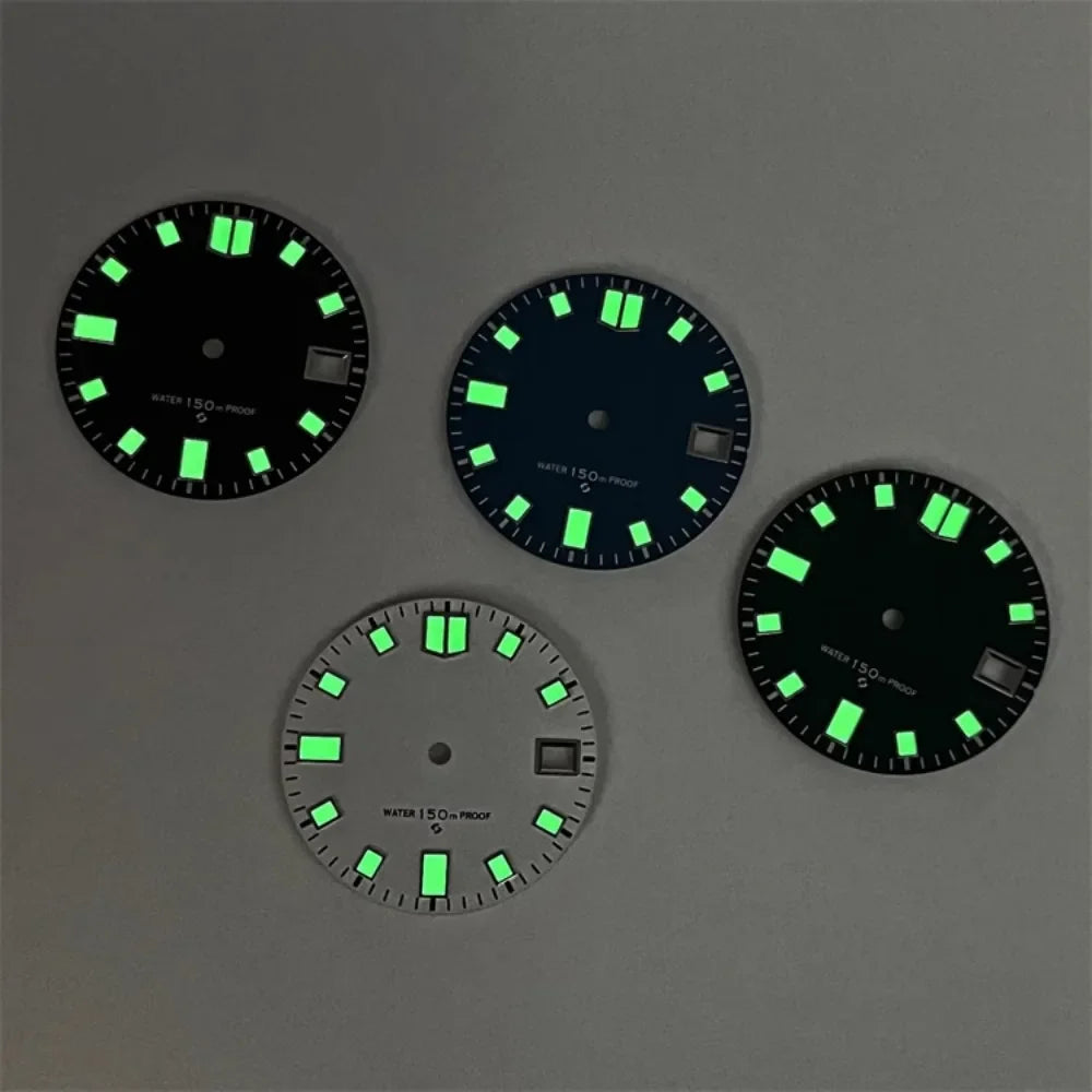 NH35 Dial 28.5mm Green Luminous with Single Calendar Window Watch Dial Abalone Diving Watch Faces for NH35A/4R35 Movement