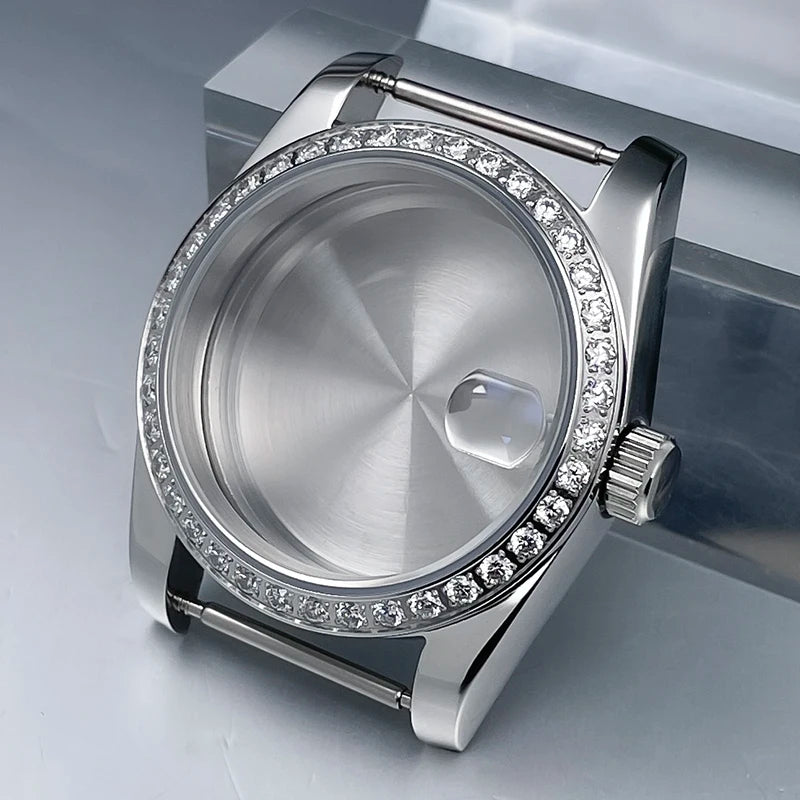 36mm/39mm NH35 Case President Jubile Strap Diamond Bezel Sapphire Glass Mod For NH35 NH36 Movement Watch Case Accessories Parts